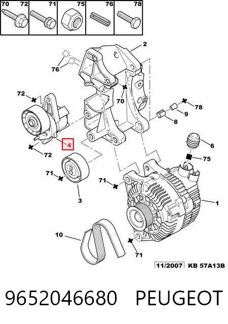 9652046680 Peugeot/Citroen Reguladora de tensão da correia de transmissão