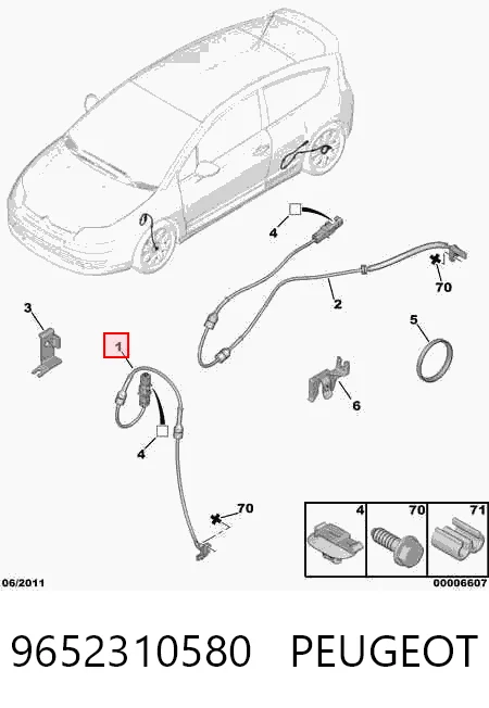 9652310580 Peugeot/Citroen Sensor dianteiro de ABS
