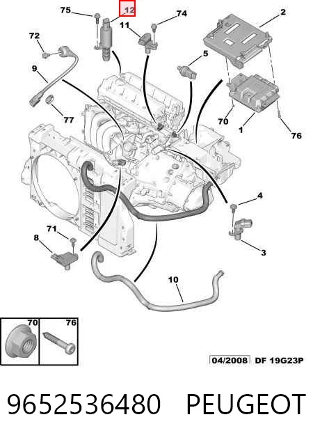 9652536480 Peugeot/Citroen Válvula eletromagnética de posição (de fases) da árvore distribuidora