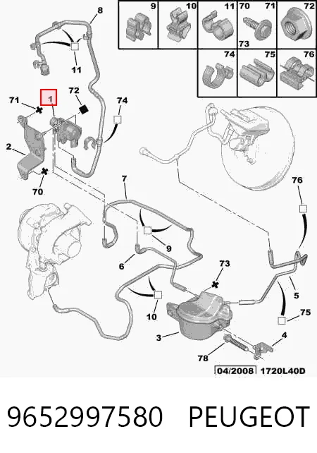 9652997580 Peugeot/Citroen Convertidor de pressão (solenoide) de supercompressão