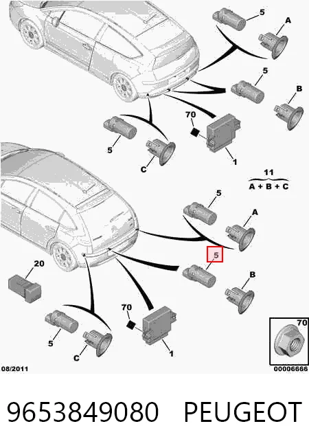 9653849080 Peugeot/Citroen Sensor traseiro de sinalização de estacionamento (sensor de estacionamento)