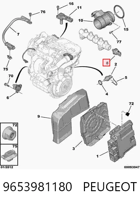 9653981180 Peugeot/Citroen Sensor de pressão de combustível