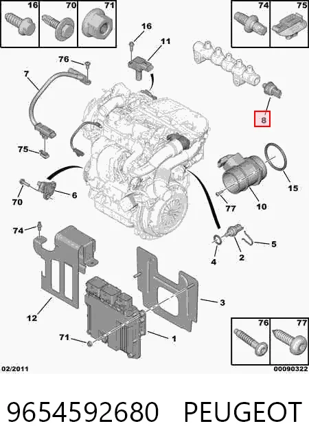 9654592680 Peugeot/Citroen Sensor de pressão de combustível