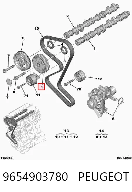 9654903780 Peugeot/Citroen Engrenagem de cadeia de roda dentada da árvore distribuidora de admissão de motor