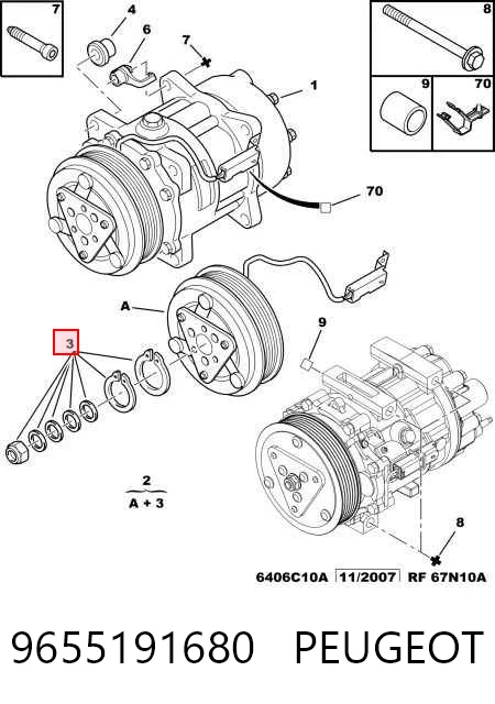 9655191680 Peugeot/Citroen Compressor de aparelho de ar condicionado