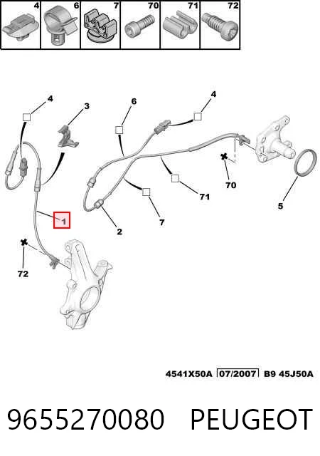 9655270080 Peugeot/Citroen Sensor dianteiro de ABS