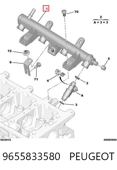 9655833580 Peugeot/Citroen Distribuidor de combustível (rampa)