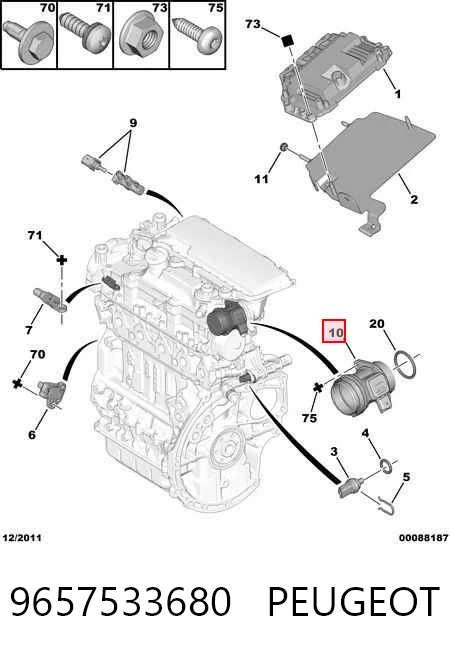 9657533680 Peugeot/Citroen Sensor de fluxo (consumo) de ar, medidor de consumo M.A.F. - (Mass Airflow)