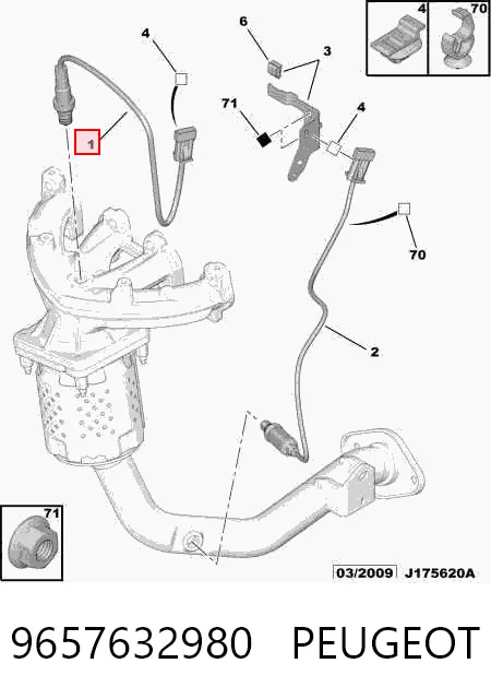 9657632980 Peugeot/Citroen Sonda lambda, sensor de oxigênio até o catalisador