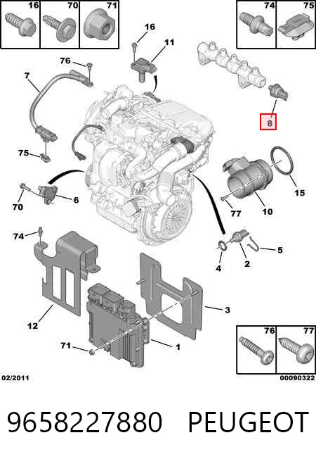 9658227880 Peugeot/Citroen Sensor de pressão de combustível