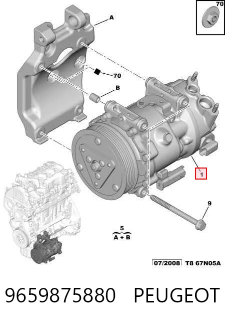 9659875880 Peugeot/Citroen Compressor de aparelho de ar condicionado