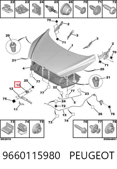 Fecho da capota para Peugeot 308 I 4A, 4C