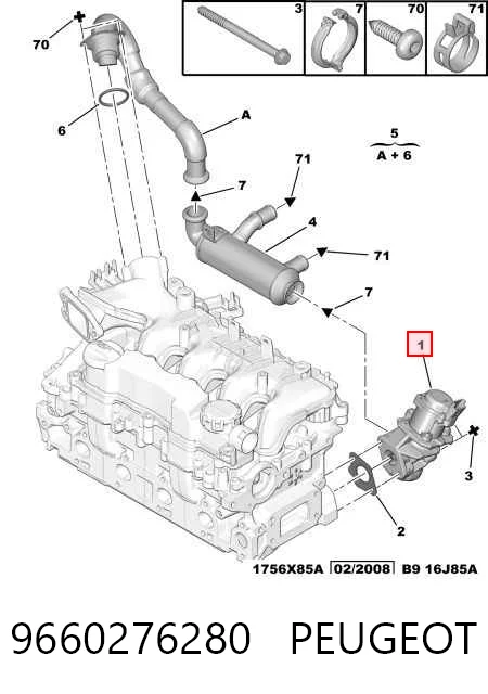 9660276280 Peugeot/Citroen Válvula EGR de recirculação dos gases