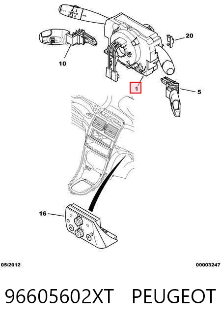 96605602XT Peugeot/Citroen Comutador instalado na coluna da direção, montado