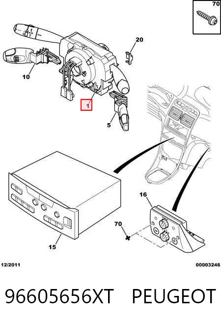 96605656XT Peugeot/Citroen Comutador instalado na coluna da direção, montado