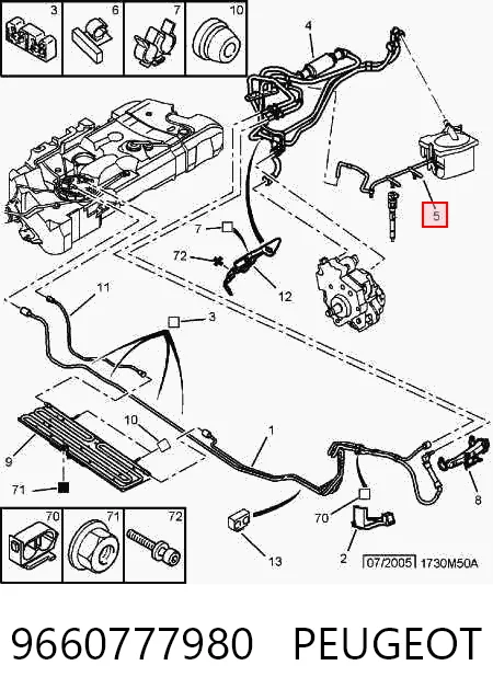 9660777980 Peugeot/Citroen Tubo de combustível, inverso desde os injetores