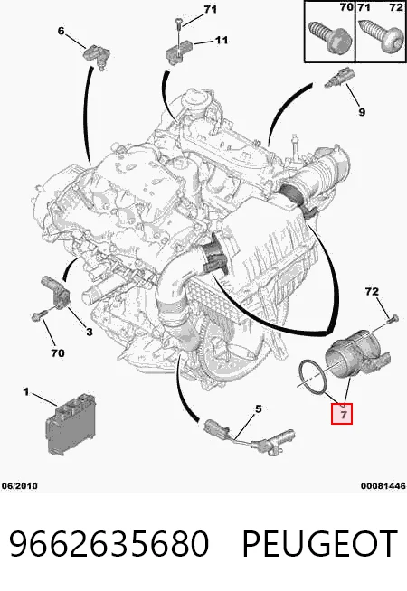 9662635680 Peugeot/Citroen Sensor de fluxo (consumo) de ar, medidor de consumo M.A.F. - (Mass Airflow)