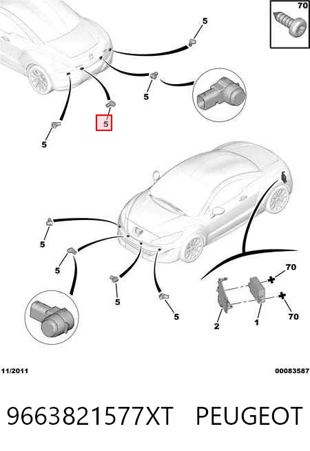 9663821577XT Peugeot/Citroen Sensor traseiro de sinalização de estacionamento (sensor de estacionamento)