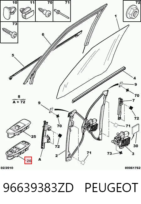 96639383ZD Peugeot/Citroen Unidade de botões dianteira esquerda de controlo de elevador de vidro
