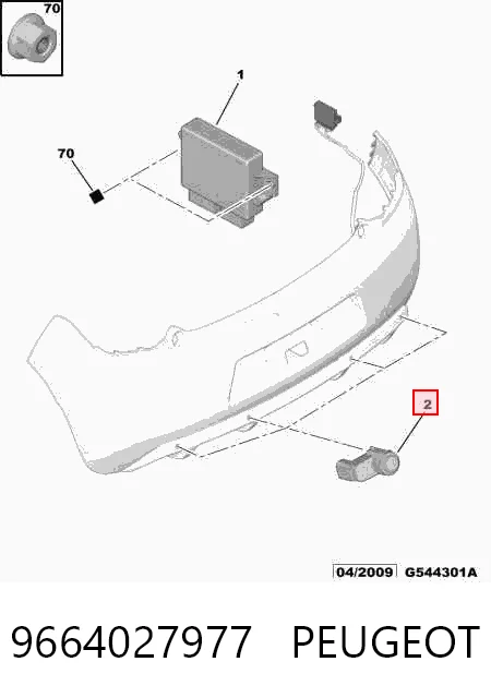 9664027977 Peugeot/Citroen Sensor traseiro de sinalização de estacionamento (sensor de estacionamento)