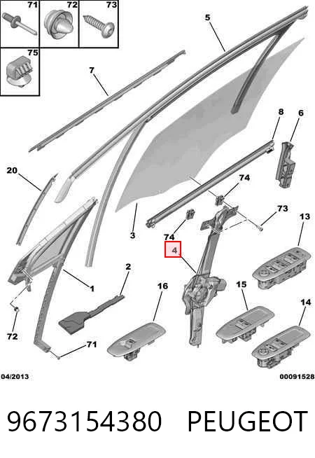 Mecanismo de acionamento de vidro da porta dianteira direita para Peugeot 208 I CA, CC