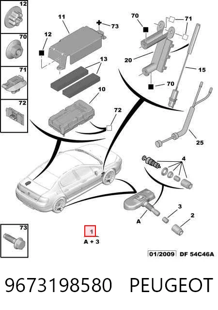 9673198580 Peugeot/Citroen Sensor de pressão de ar nos pneus