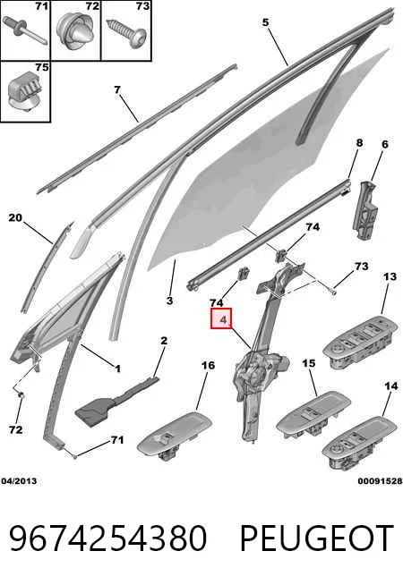 Mecanismo de acionamento de vidro da porta dianteira direita Peugeot 208 I CA, CC
