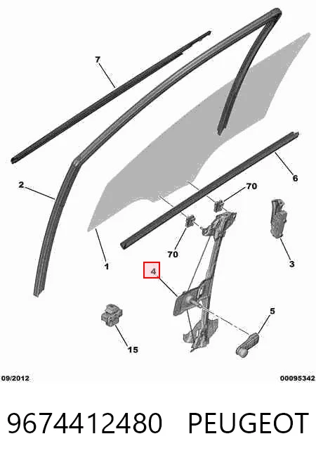 9674412480 Peugeot/Citroen Mecanismo de acionamento de vidro da porta dianteira esquerda