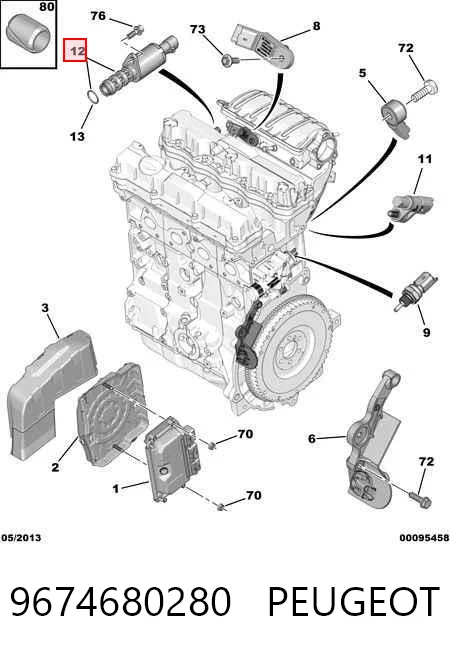 9674680280 Peugeot/Citroen Válvula eletromagnética de posição (de fases) da árvore distribuidora