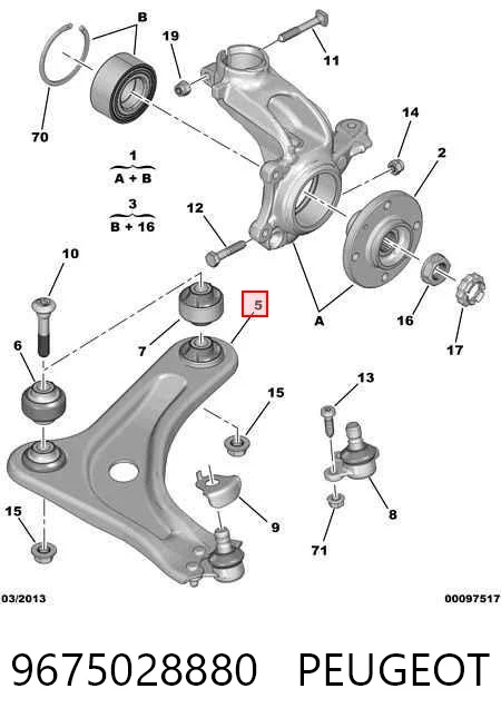 9675028880 Peugeot/Citroen Braço oscilante inferior direito de suspensão dianteira