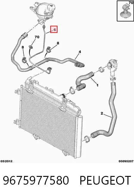 9675977580 Peugeot/Citroen Mangueira inferior do tanque de expansão