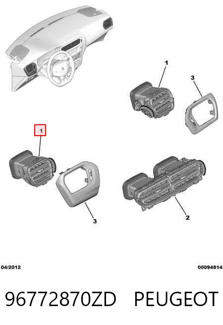 96772870ZD Peugeot/Citroen Grelha direita de ventilação de salão no "painel de instrumentos"