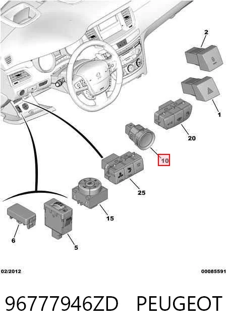 96777946ZD Peugeot/Citroen Botão de arranco de motor