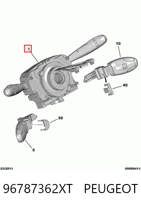 96787362XT Peugeot/Citroen Comutador instalado na coluna da direção, montado
