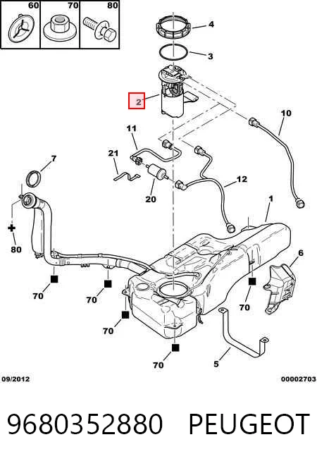 9680352880 Peugeot/Citroen Módulo de bomba de combustível com sensor do nível de combustível