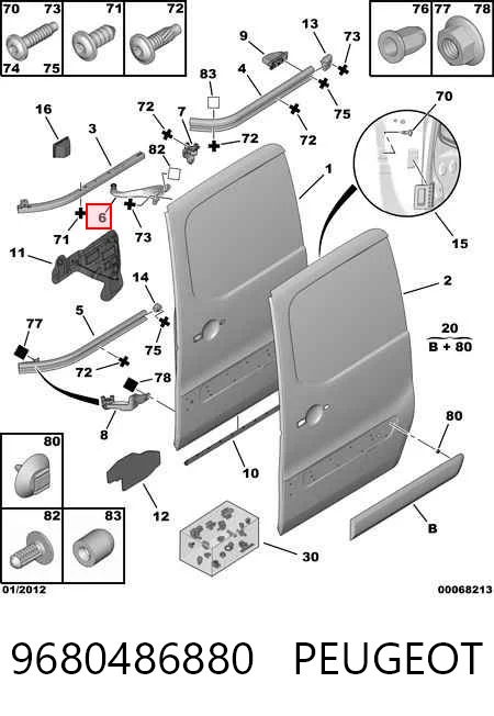 9680486880 Peugeot/Citroen Rolo esquerdo superior da porta lateral (deslizante)