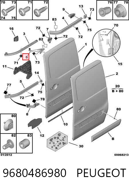 9680486980 Peugeot/Citroen Rolo direito superior da porta lateral (deslizante)
