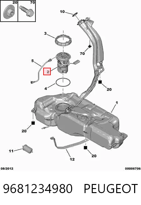9681234980 Peugeot/Citroen Módulo de bomba de combustível com sensor do nível de combustível
