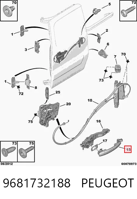 9681732188 Peugeot/Citroen Maçaneta externa direita da porta lateral (deslizante)