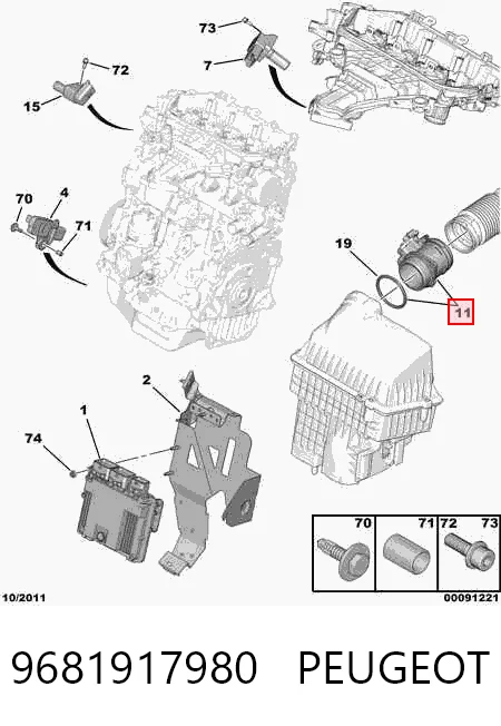 9681917980 Peugeot/Citroen Sensor de fluxo (consumo) de ar, medidor de consumo M.A.F. - (Mass Airflow)