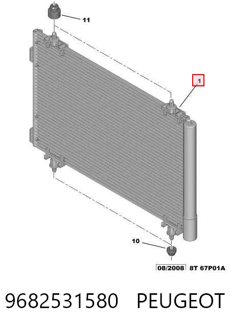 9682531580 Peugeot/Citroen Radiador de aparelho de ar condicionado