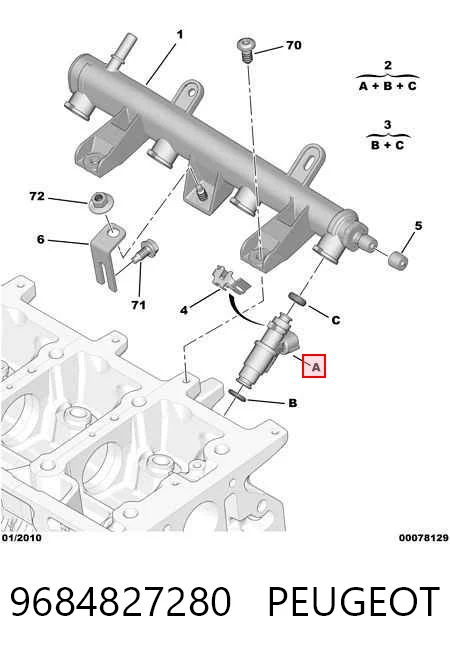 9684827280 Peugeot/Citroen Injetor de injeção de combustível