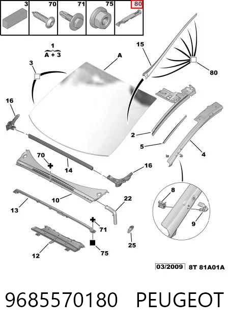 9685570180 Peugeot/Citroen Cápsula (prendedor) de fixação de moldura de pára-brisas