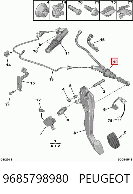 9685798980 Peugeot/Citroen Cilindro mestre de embraiagem