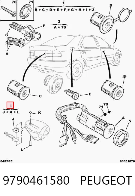 9790461580 Peugeot/Citroen Fechadura da porta de encendido com chaves, kit