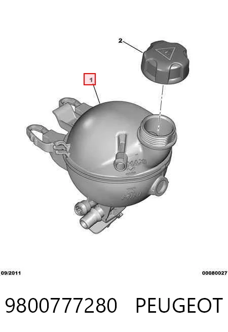 9800777280 Peugeot/Citroen Tanque de expansão do sistema de esfriamento