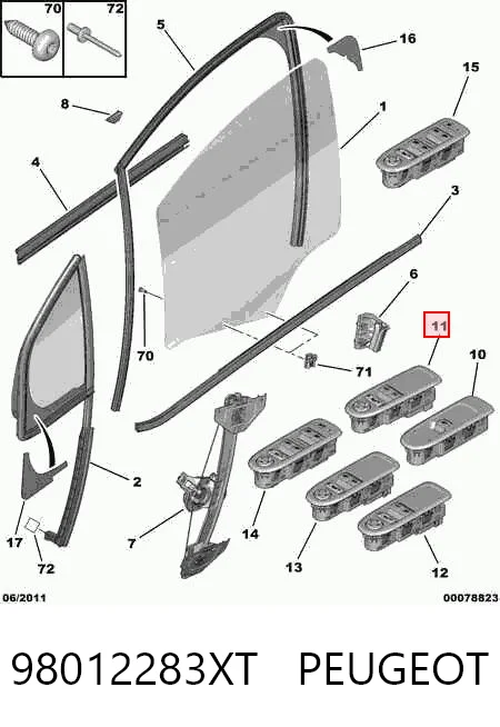 98012283XT Peugeot/Citroen Unidade de botões dianteira esquerda de controlo de elevador de vidro