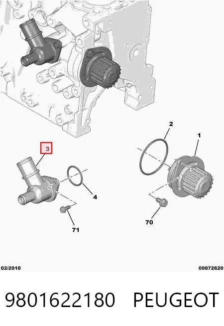 9801622180 Peugeot/Citroen Flange do sistema de esfriamento (união em T)