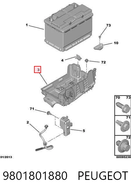 9801801880 Peugeot/Citroen Cárter de bateria recarregável (PILHA)