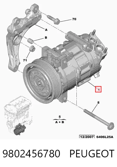 9802456780 Peugeot/Citroen Compressor de aparelho de ar condicionado
